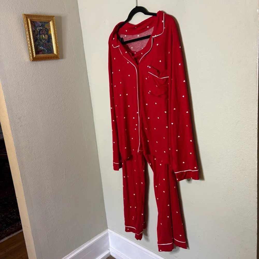 NWT Auden Red Heart-Print Kids Pajama Set with White Accents Size 3X